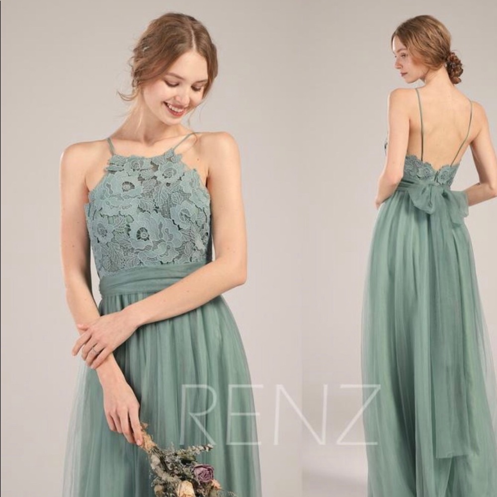 Boho Wedding Bridesmaid Dress Dusty Green- Renzrag